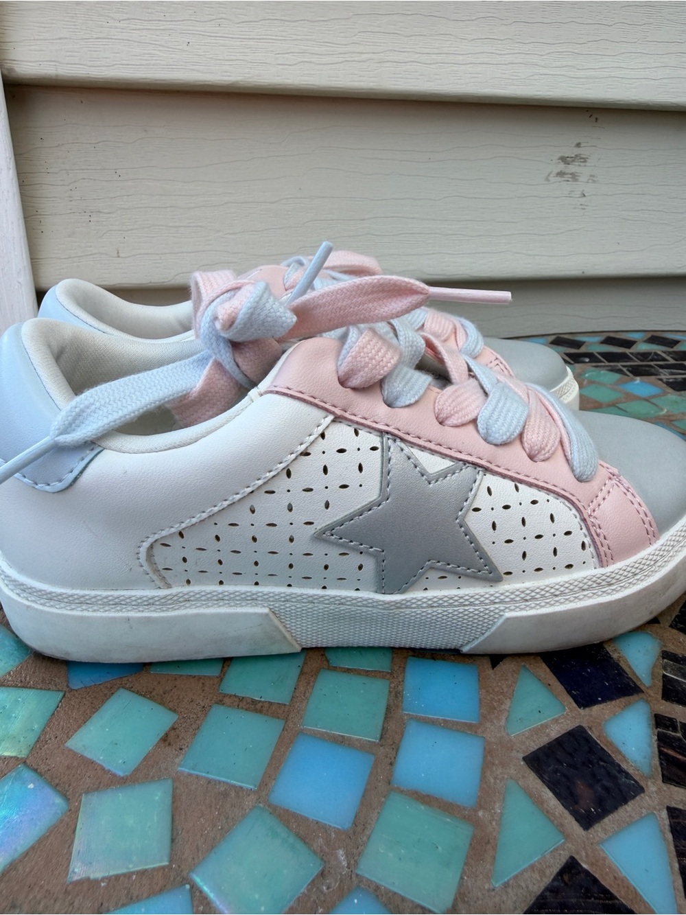 Kids White Sneakers with Pink Accents and Silver Star